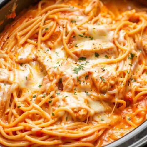 Creamy Chicken Spaghetti (Slow Cooker Recipe)